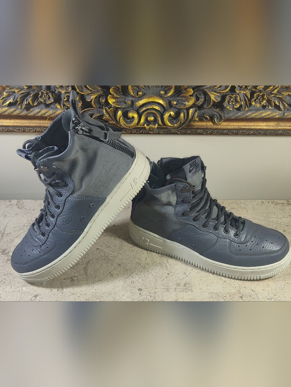 Nike Air Force 1 Mid Youth High-Top Sneakers in Gray and White